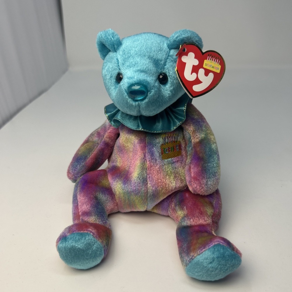 TY Beanie Baby DECEMBER Birthday Bear (7.5 inch) W Tags Turquoise Birthstone
